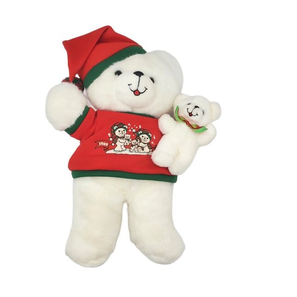 VTG White‎ Bear & Baby Plush TB Trading 18" 1989 Stuffed Animal Christmas Toy - Picture 2 of 9